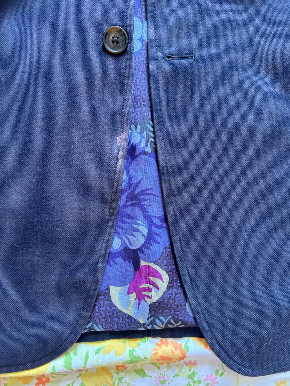 Etro Men's Navy Pea Coat with Patterned Lining - Picture 3 of 5